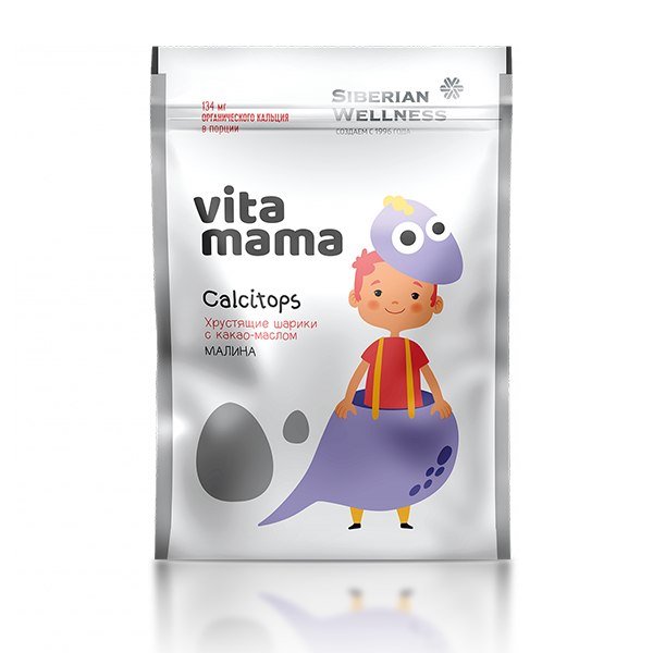 Calcitops, хрустящие шарики с какао-маслом (малина) Vitamama
